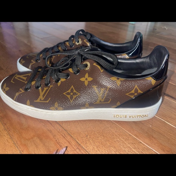 LV Monogram Pat and leather sneakers.